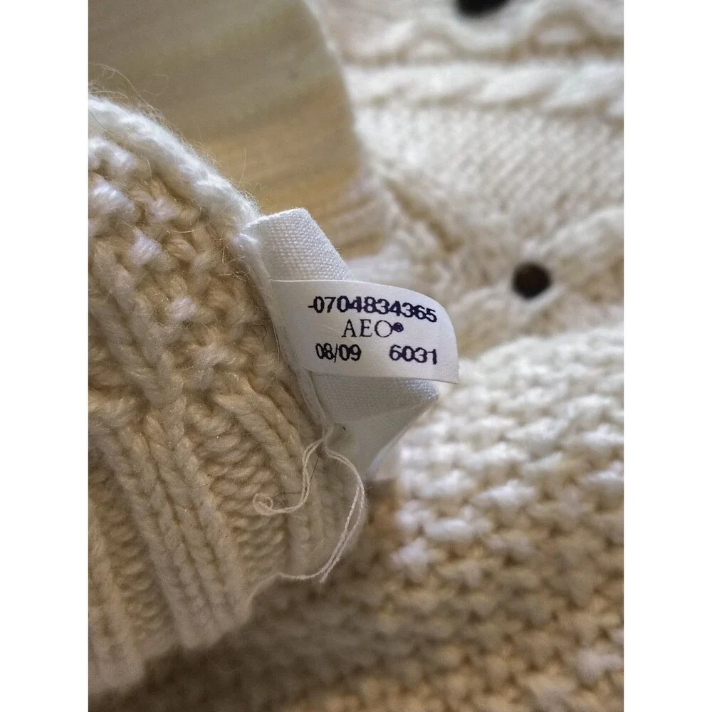 American Eagle Outfitters Cream Cable Knit Wool Blend Studded Sweater XS